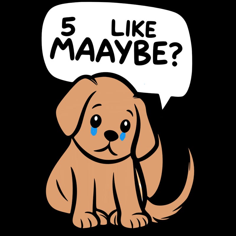 a puppy that says 5 like maybe