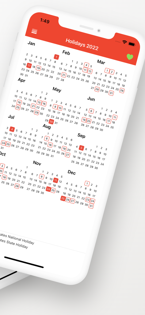 Malaysia Holidays 2026 - マレーシアの祝日 2026 アプリ内の年次カレンダービューで、全国および州の公共の祝日のハイライトされた日付を表示