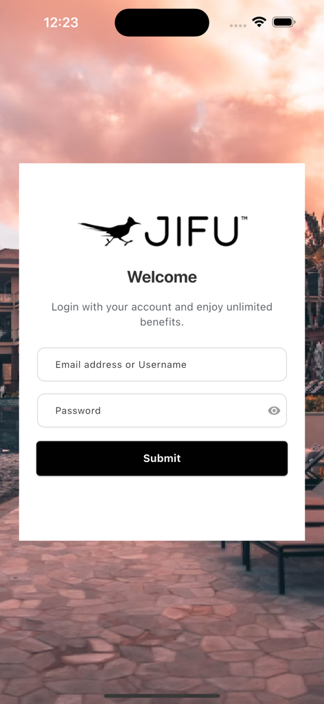 JIFU Member login screen for exclusive travel benefits and account access