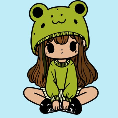 a girl wearing a frog hat and some frog socks