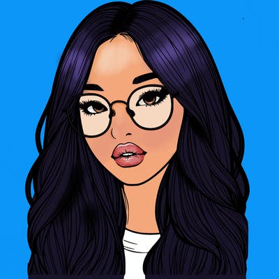 realistic korean girl with long hair, glasses and big lips