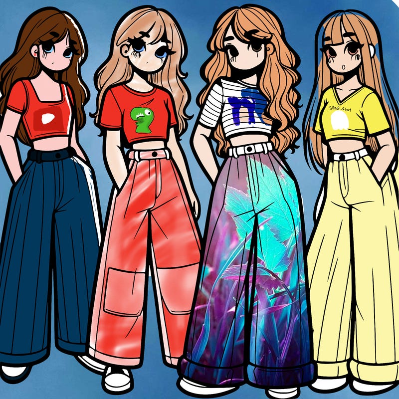 girls with wide pants and a croc top