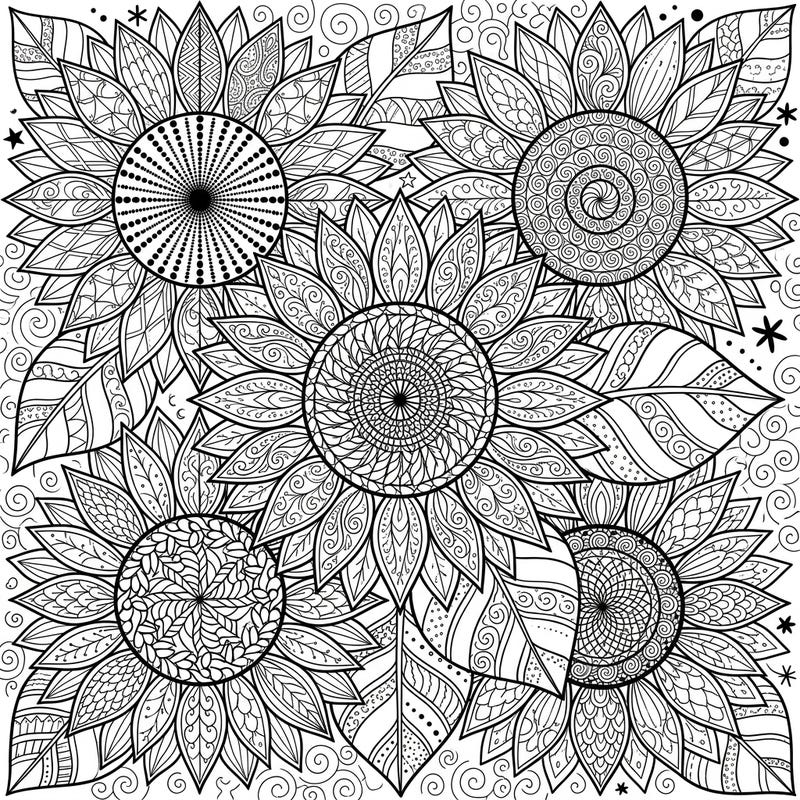 Discover the mesmerizing beauty of nature with this intricate Zentangle Sunflower Heads coloring page. Each bloom and leaf is filled with unique patterns, offering a captivating challenge for artists of all levels.