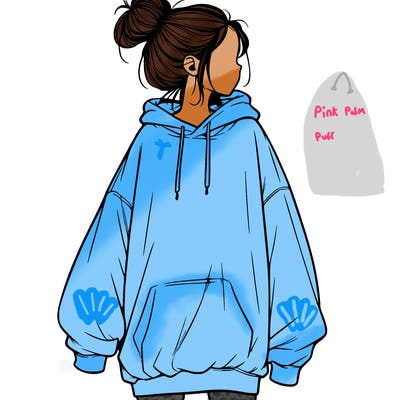 realistic girl with a oversized sweatshirt on and a bun