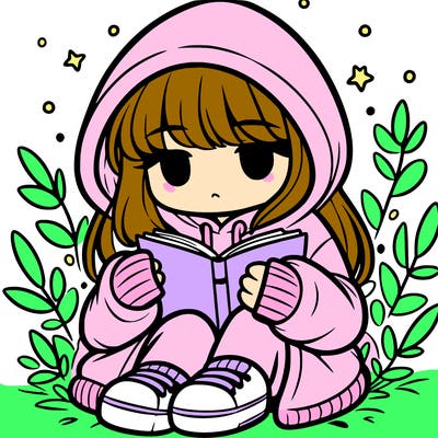girl in oversized hoodie reading a book
