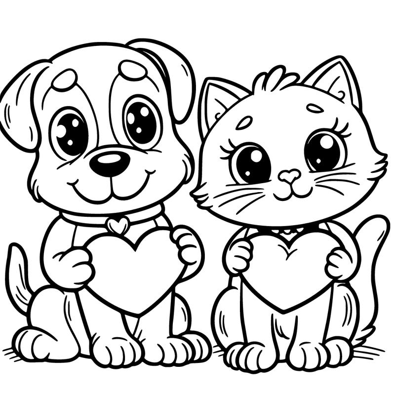 dog and cat holding a heart