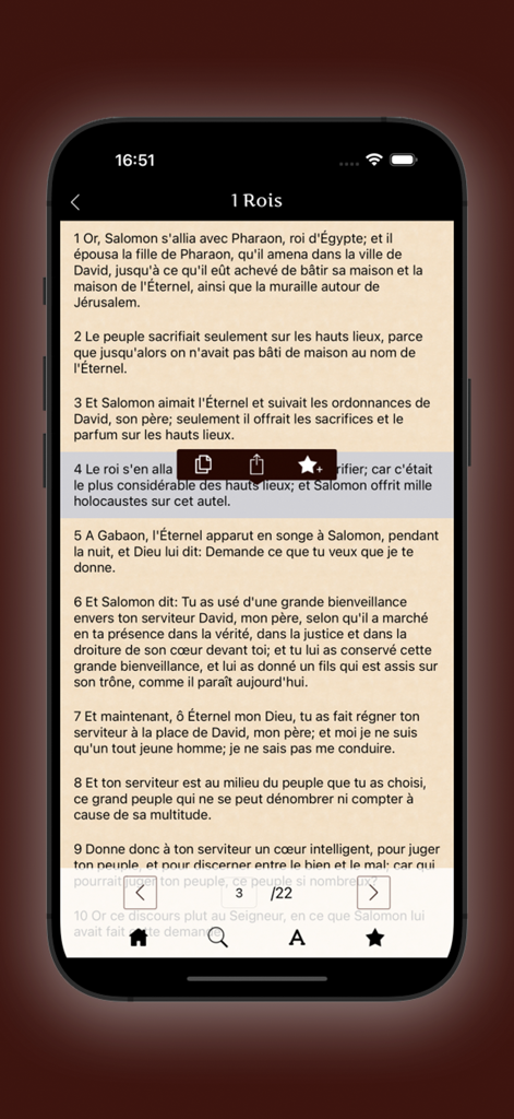La Sainte Bible - français - Lecture de la Bible en français sur iPhone avec le livre des Rois.