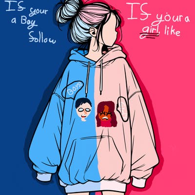 realistic girl with a oversized sweatshirt on and a bun