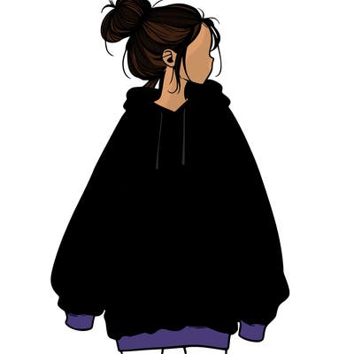 realistic girl with a oversized sweatshirt on and a bun