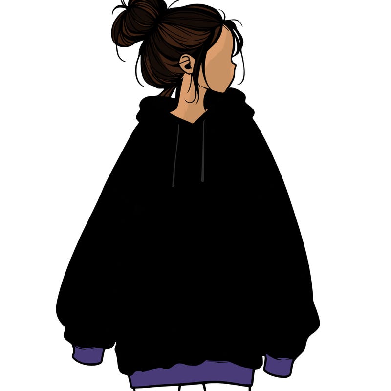 realistic girl with a oversized sweatshirt on and a bun