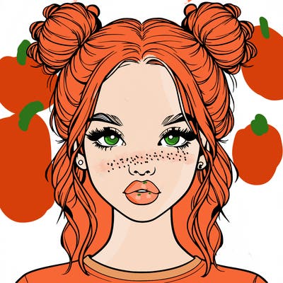 realistic girl with two buns in hair and lips