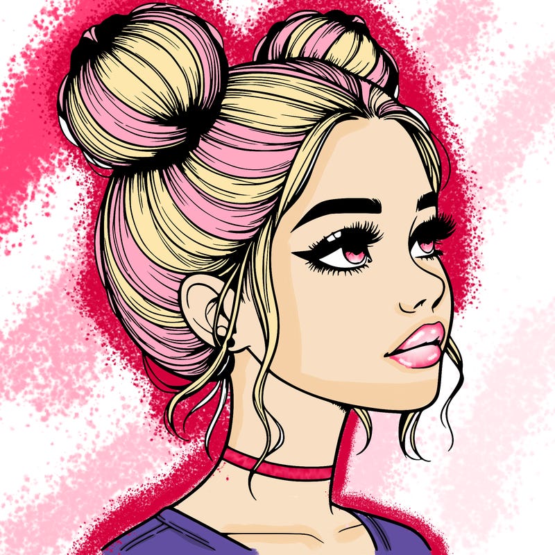 realistic girl with buns on the top of her head