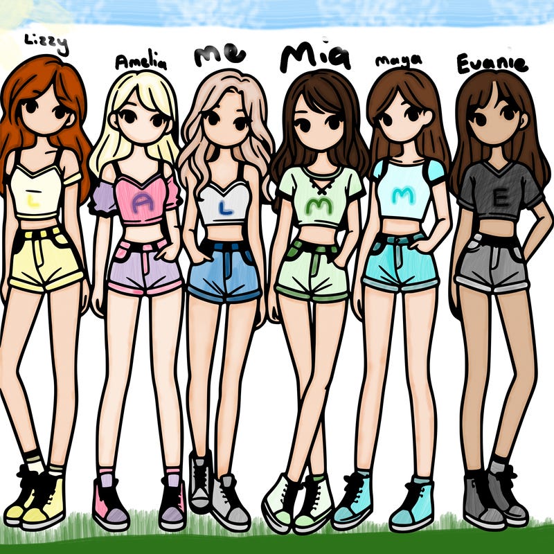 a group of girls wearing crop tops and shorts