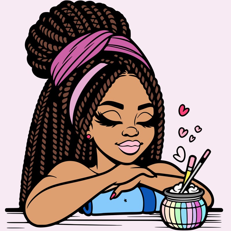 a black woman that looks realistic with braids tied in a bun having a self care day at the spa