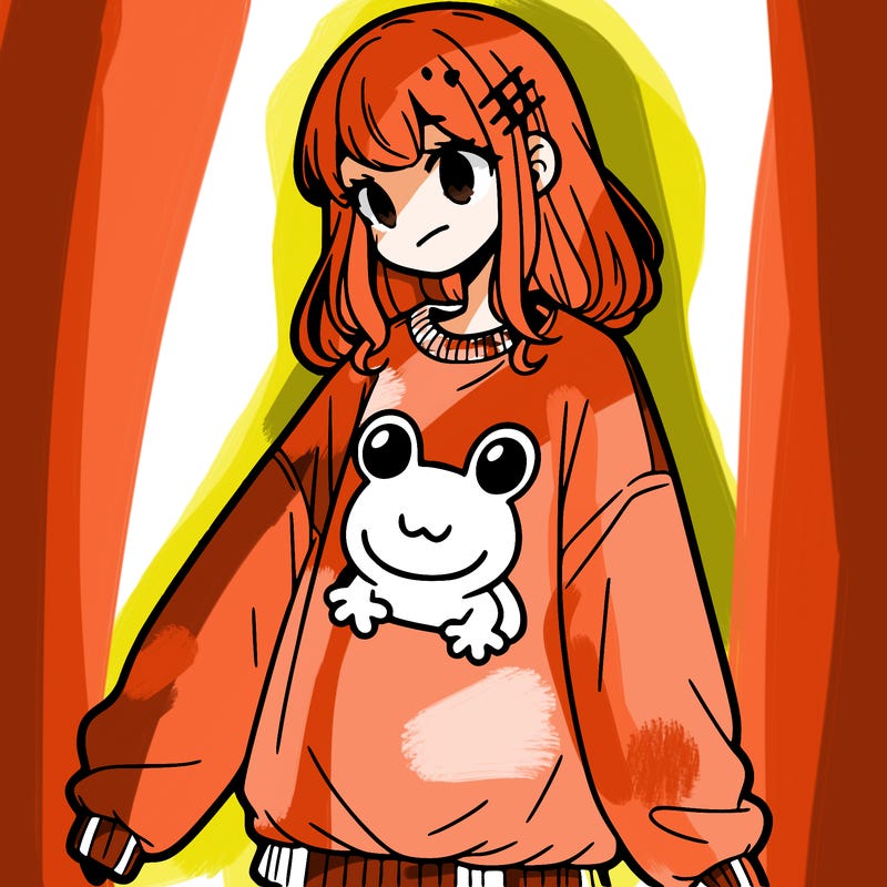 girl wearing frogging sweatshirt