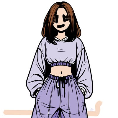 realistic girl faceless with baggy pants and a crop top