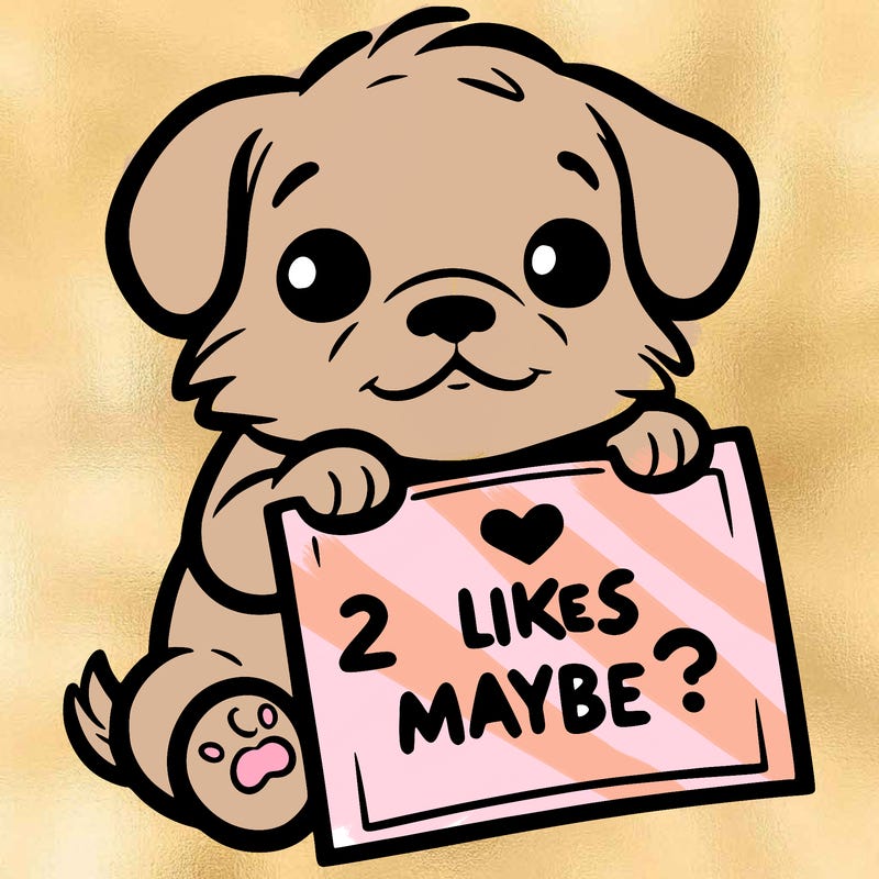 a puppy holding a sign that says 2 likes maybe?