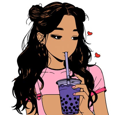 aesthetic realistic girl with boba