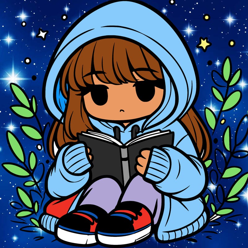 girl in oversized hoodie reading a book