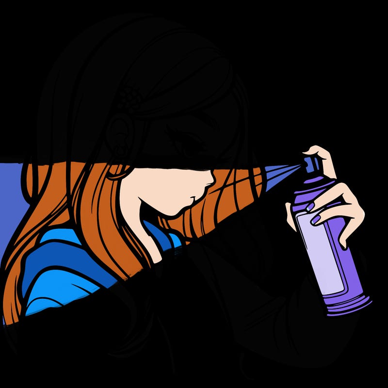 a realistic girl spray painting