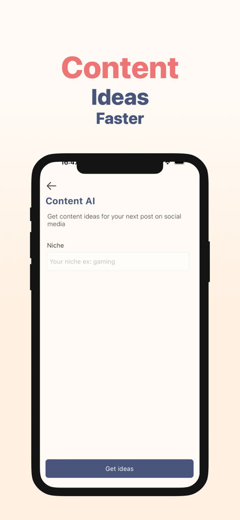 Tendencyz - Pantalla de la aplicación Tendencyz mostrando la función de IA de Contenido para generar ideas de publicaciones en redes sociales por nicho