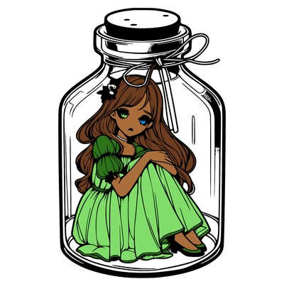 beautiful realistic girl trapped in bottle