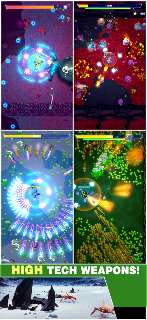 Top down mecha combat gameplay and high tech weapons in Space Survivor Star Pioneer