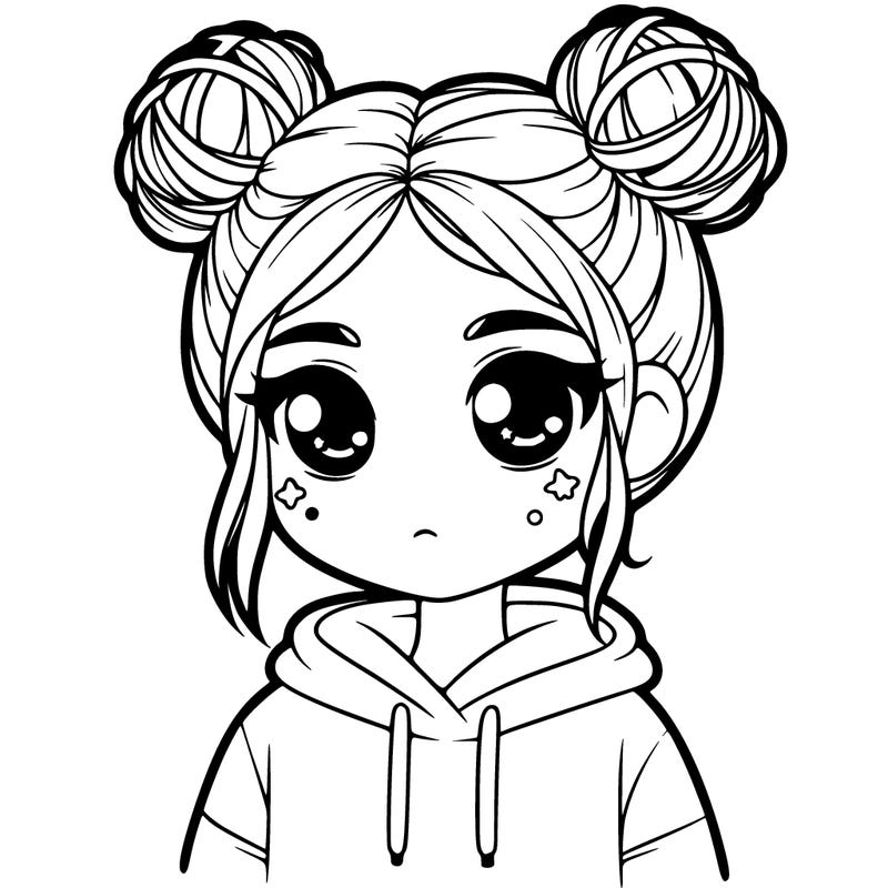 girl with space buns and a hoodie on