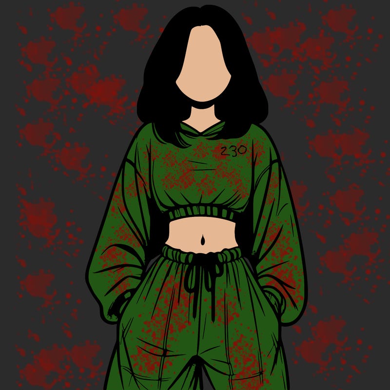 realistic girl faceless with baggy pants and a crop top