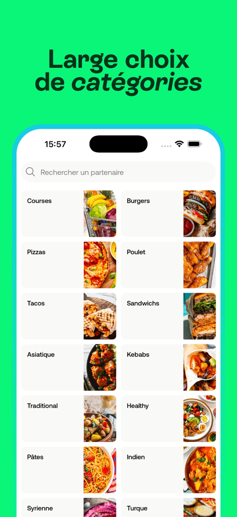 Screenshot of Fast app showing food and grocery delivery categories with images