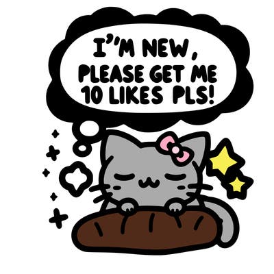 kitty taking a nap dream talking and saying "i'm new, please get me at least 10 likes pls!!"