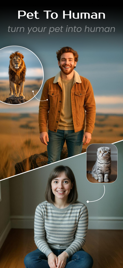 Twerk Video : Fuzzy Ai - Recurso de IA mostrando um leão transformado em homem e um gato transformado em mulher