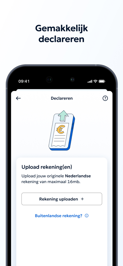Menzis app - Menzis app interface for uploading healthcare insurance invoices