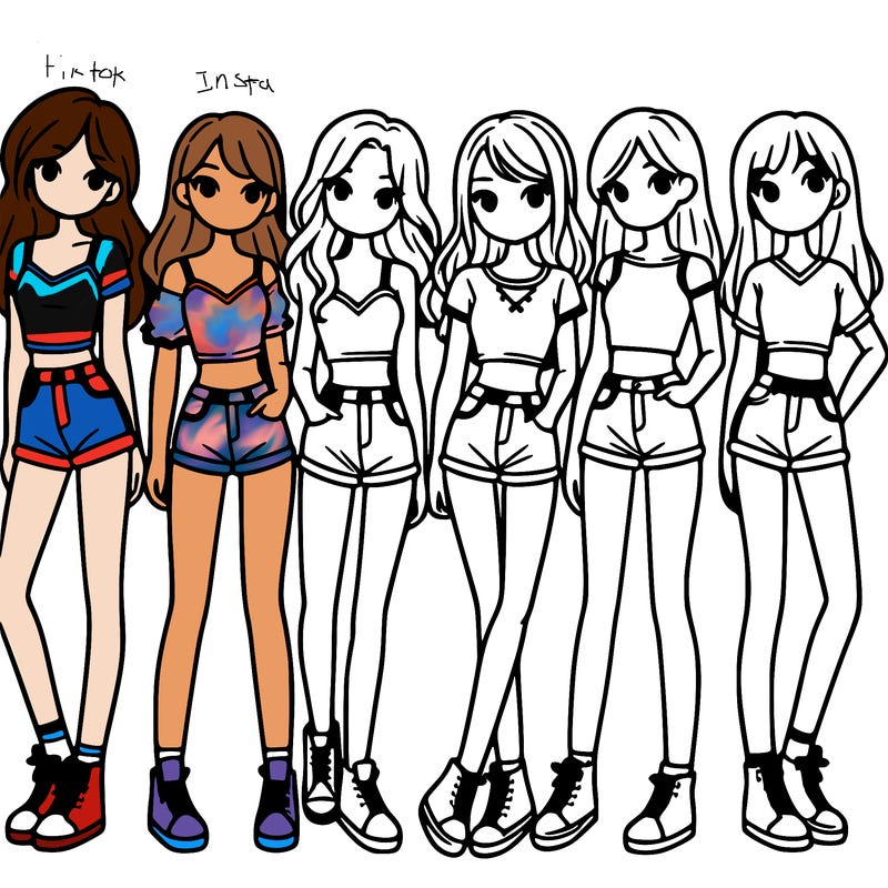 a group of girls wearing crop tops and shorts