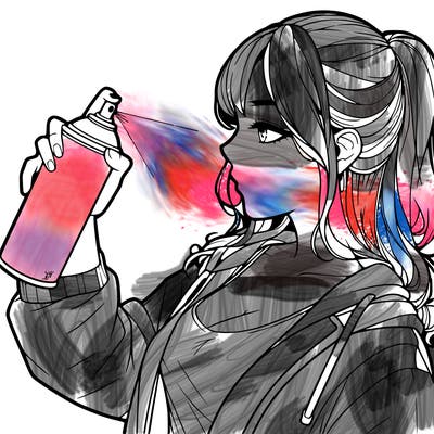 a realistic girl spray, painting