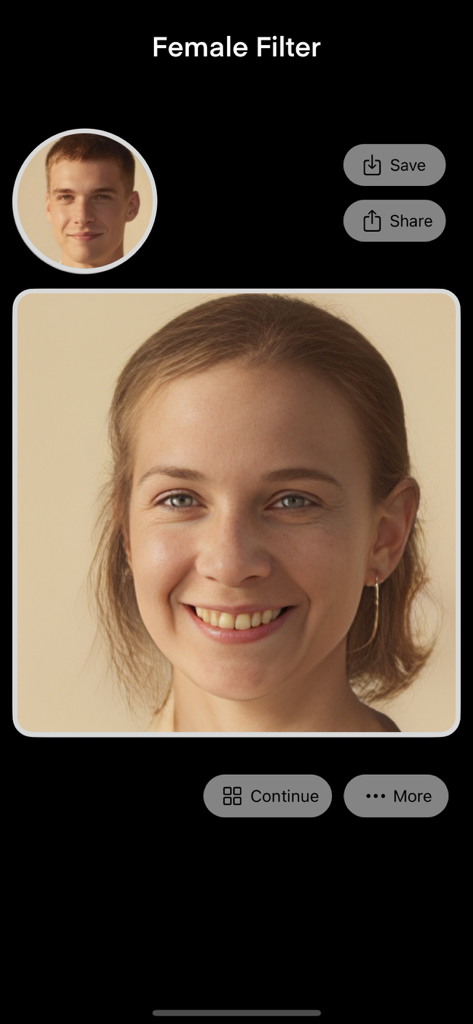 AI Face Magic - Your Bald Head - Male to female gender swap filter in AI Face Magic app