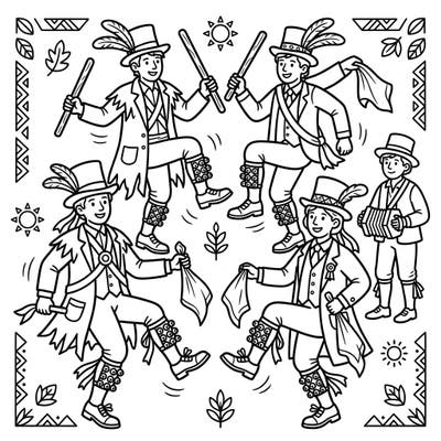 Bring the vibrant tradition of Morris Dance to life with this engaging coloring page, specially designed for toddlers. Its thick lines and simple shapes make it easy and fun for little ones to explore colors and celebrate English folk culture.