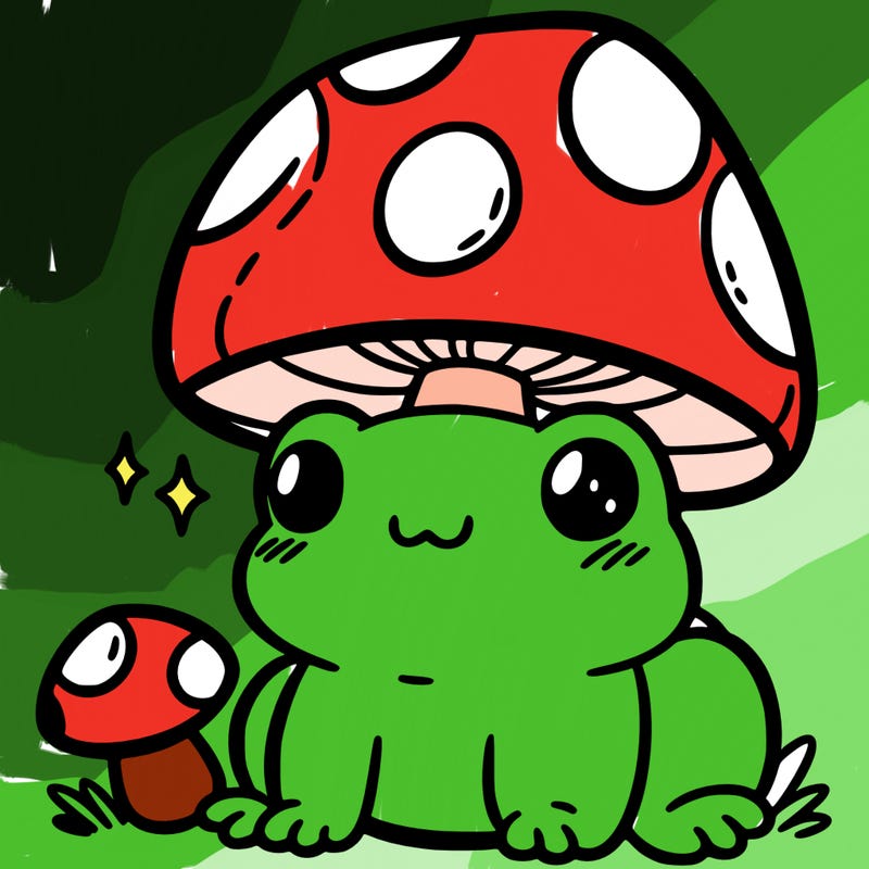 a cute frog with a mushroom hat