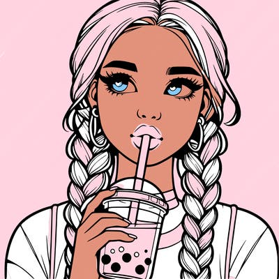 realistic girl with braided hair drinking boba