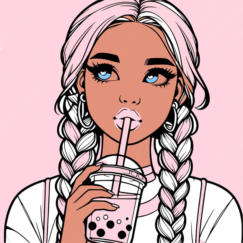 realistic girl with braided hair drinking boba