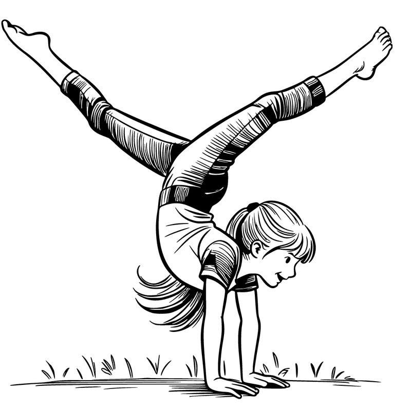 a realistic girl doing gymnastics in a handstand