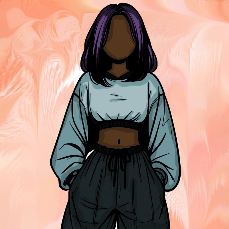 realistic girl faceless with baggy pants and a crop top