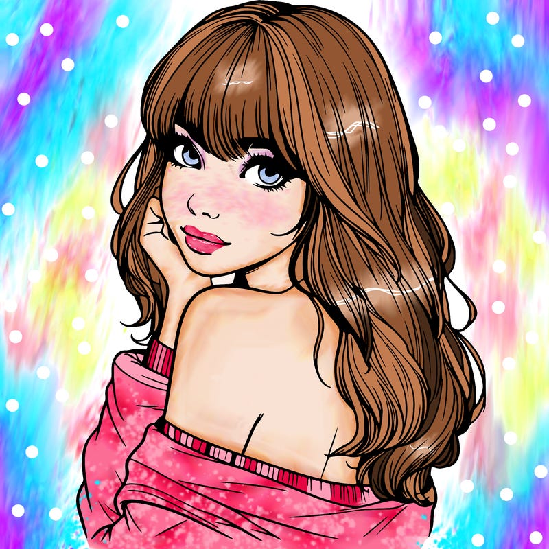 realistic girl with bangs looking over her shoulder