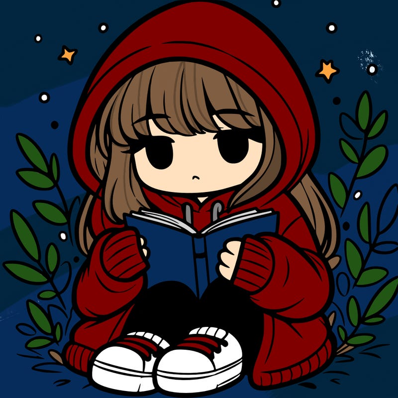 girl in oversized hoodie reading a book