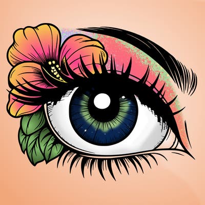 realistic eye with flower