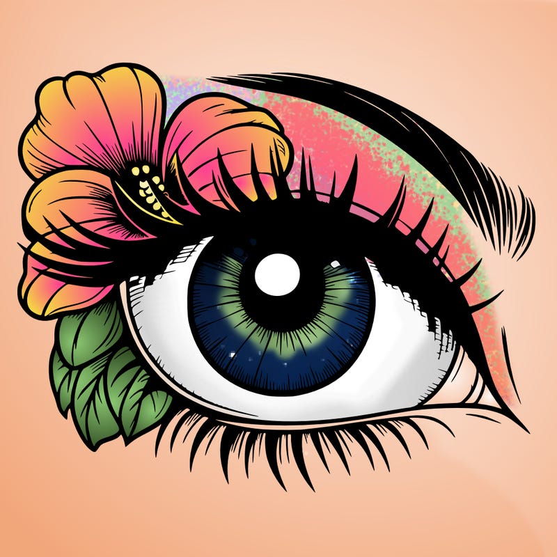 realistic eye with flower