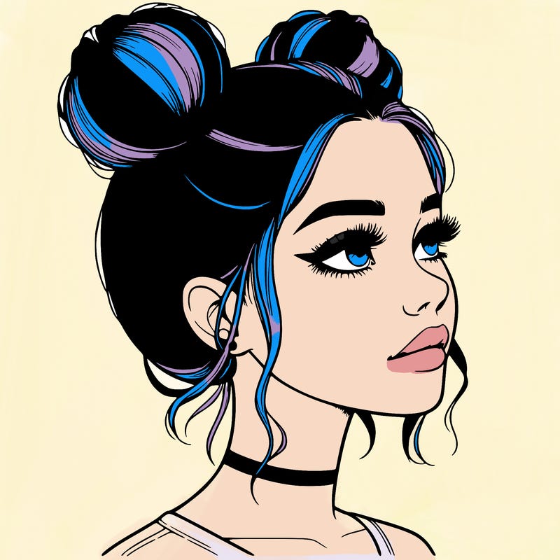 realistic girl with buns on the top of her head