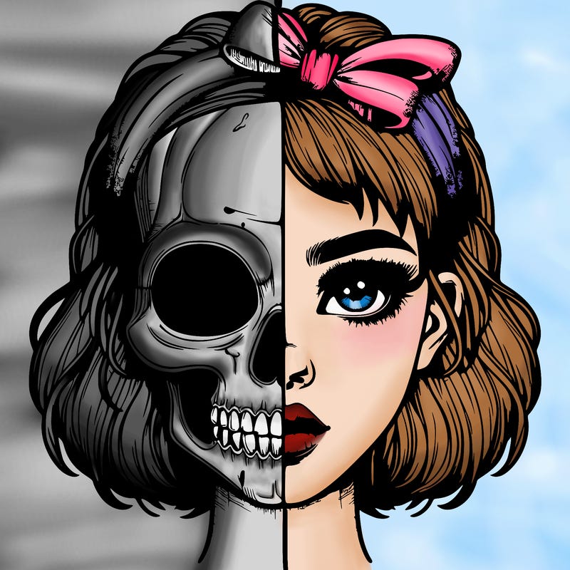 realistic girl with half skull mask