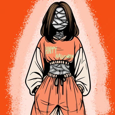 realistic girl faceless with baggy pants and a crop top