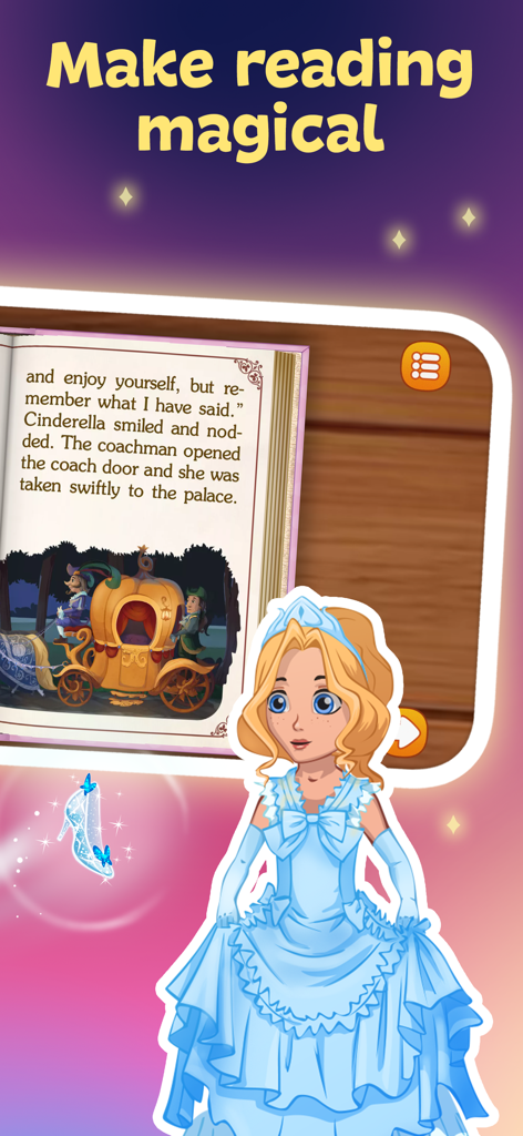 Books for Kids and Toddlers - Página interactiva del cuento de Cenicienta en una aplicación de lectura para niños